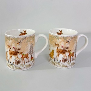 Set 2 cani din ceramica, Winter Deer, ambalate in cutie cadou eleganta, 150 ml, Crem - Img 3