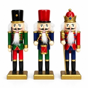Set 3 decoratiuni de Craciun, Spargatori de Nuci, soldatei cu toba, coroana si sceptru, Multicolor