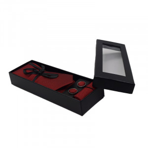Set 3 piese Elegant, pentru barbati, cravata, buton si batista din stofa, rosu, EC0