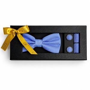 Set 3 piese Elegant pentru barbati, papion, batista si butoni, Albastru