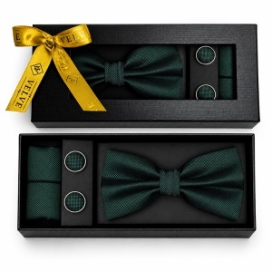 Set 3 piese Elegant pentru barbati, papion, batista si butoni, Verde smarald