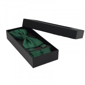 Set 3 piese Elegant, pentru barbati, papion, buton si batista din stofa, verde, E3