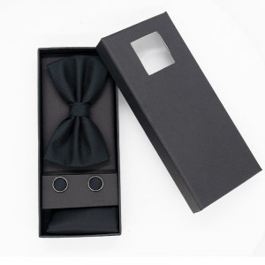 Set 3 piese Elegant, pentru barbati, papion, buton si batista din stofa, negru, EG015