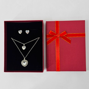 Set accesorii Danser a Deux, din inox, cu cercei, sirag cu doua lanturi si pandativ cu pietre, in cutie eleganta, Silver Heart Alb 2