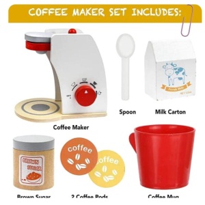 Set aparat de cafea din lemn pentru copii, Coffee Maker, 6 piese, 3 ani+ - Img 5