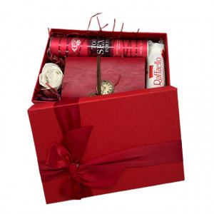 Set cadou Glamour pentru femei, Parfum PcDesign, Cuba Too Sexy For You, Jurnal de calatorie, Praline Raffaello si trandafir alb din sapun, in cutie cadou, 23x16x9 cm