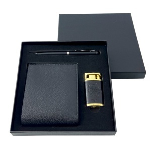 Set cadou pentru barbati, cu portofel din piele ecologica, pix elegant si bricheta, in cutie eleganta - Img 2