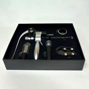 Set cadou pentru barbati VLV, cutie cu 6 accesorii pentru vin, Negru - Img 5