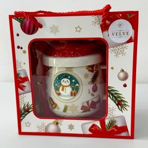 Set cana ceramica, farfurie si lingurita, Snowman, ambalata in cutie cu fereastra, 200ml - Img 4