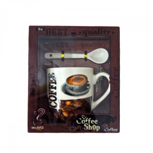 Set cana din ceramica pentru ceai, Twilight, 200ml, cu lingurita si cutie eleganta, Coffee Shop, Maro 4