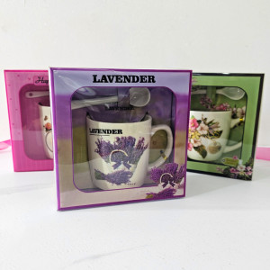 Set cana din ceramica pentru ceai, Twilight, 300ml, cu lingurita si cutie eleganta, Lavender, Mov 4