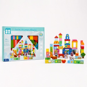 Set cuburi educative din lemn Farm Animals Blocks, 100 piese, cu animale de ferma, Multicolor, 3 ani+ - Img 5