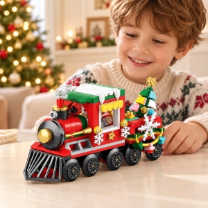Set de constructie Tren de Craciun, cu brad si decoratiuni, 322 piese, 6 ani+ - Img 3