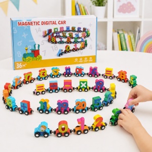 Set educativ trenulet magnetic din lemn cu cifre si simboluri matematice, Magnetic Digital Car, Multicolor, 36 luni+ - Img 3