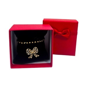 Set martisor premium, cu bratara negru-auriu cu bilute si brosa fundita stralucitoare - Img 6