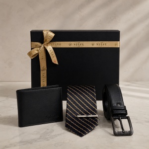 Set pentru barbati Gentleman Edition cu portofel si curea din piele ecologica, cravata si ac de cravata, in cutie eleganta - Img 2