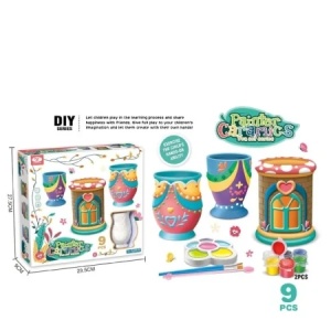 Set pictura ceramica copii DIY, 3 vase decorative, 9 piese, activitate creativa 3+ ani - Img 2