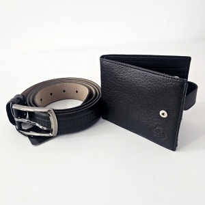 Set premium pentru barbati Regalo Reale, portofel și curea din piele, negru, in cutie eleganta - Img 3