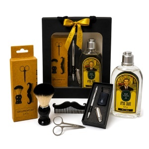 Set premium pentru barbierit Gentleman cu lotiune aftershave Eyüp Sabri Tuncer No. 4, kit complet de barbierit si set accesorii metalice, in punga eleganta
