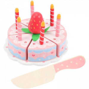 Set tort aniversar din lemn Princess Cake cu capsuna si lumanari, 3+ ani - Img 3