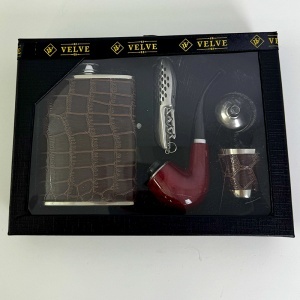 Set VLV pentru barbati - plosca, pipa, palnie, pahar si briceag, în cutie eleganta - Img 2