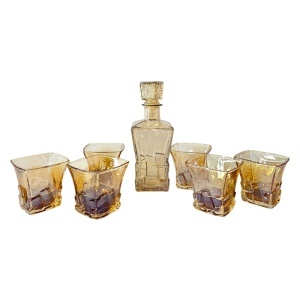 Set whisky Amber Cube cu decantor si 6 pahare fumurii, design modern, in cutie eleganta - Img 4