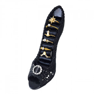 Suport Jewel Shoe, pentru bijuterii, sub forma de pantof, 17 cm, Negru cu paiete 5