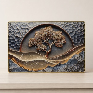 Tablou decorativ Copacul vietii abstract in relief cu aplicatii cristale, in rama aurie, 60x40 cm - Img 5