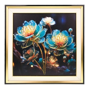 Tablou decorativ cu flori abstracte, in rama din plastic, 48x48 cm