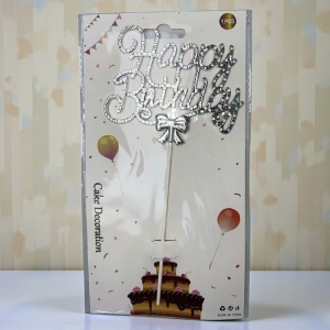 Topper " Happy Birthday " cu funda, Argintiu - Img 2