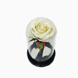 Trandafir artificial in cupola de plastic, pe blat negru