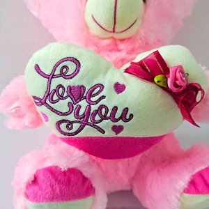 Ursulet de plus BUBU, cu inimioara, sunete de iubire si imprimeu , inaltime 30 cm, Roz - Img 2