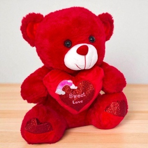 Ursulet de plus Candy cu inimioara imprimata cu textul "Sweet Love", Inaltime 25 cm, Rosu - Img 5