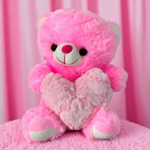 Ursulet de plus Candy cu inimioara, inaltime 25 cm, Roz - Img 5