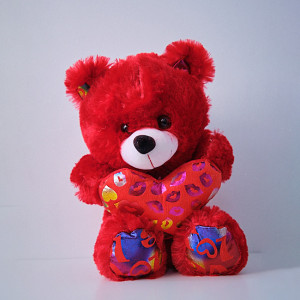 Ursulet de plus Coco, cu inimioara, inaltime 30cm, Rosu