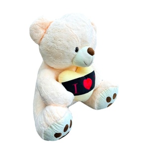 Ursulet de plus Lolo, cu inimioara, inaltime 57 cm, Crem