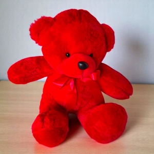 Ursulet de plus Tobi, cu fundiță, Inaltime 24 cm, Rosu - Img 1