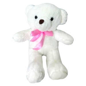 Ursulet de plus Tobi, cu fundiță, Inaltime 33 cm, Alb - Img 4