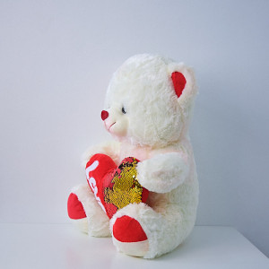 Ursulet de plus Twinkle, cu inimioara cu paiete, in doua culori, inaltime 37 cm, Alb - Rosu