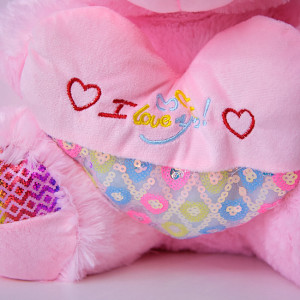 Ursulet de plus Twinkle, cu inimioara, inaltime 37 cm, Roz Deschis