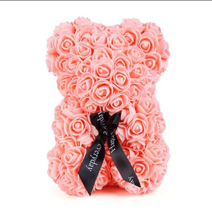 Ursulet floral cu trandafiri din spuma, 25 cm, decorat manual, cutie cadou, Frez - Img 5