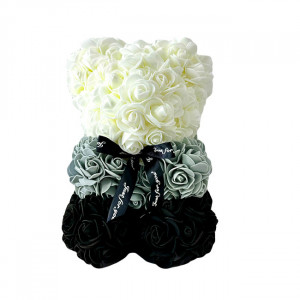 Ursulet Floral Teddy Bear Rainbow cu trandafiri din spuma hand-made, 25 cm, in cutie cadou, Negru