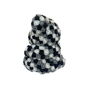 Ursulet Floral Triple color din Trandafiri spuma in cutie cadou, 40 cm, negru- alb- gri