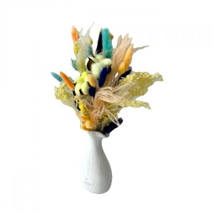 Vaza Wave cu aranjament floral, lagurus criogenat, flori de bumbac, Alb