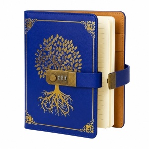 Agenda Copacul Vietii, din piele ecologica, cu cifru numeric, Albastru-Auriu, 22x15 cm - Img 2