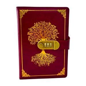 Agenda Copacul Vietii, din piele ecologica, cu cifru numeric, Rosu-Auriu, 22x15 cm