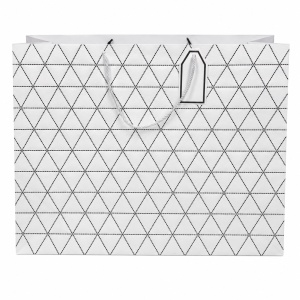 Ambalaj pentru cadouri, punga mare cu model geometric si manere din snur, 50 x 40 x 15 cm, Alb-negru - Img 3