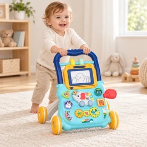 Antepremergator interactiv Music Walker, cu tabla de desen, muzica si centru de activitati, albastru, 12 luni+ - Img 2