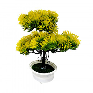 Bonsai decorativ artificial, colorat, in ghiveci miniatural, Pin Desire, Galben, Inaltime 25 cm - Img 5