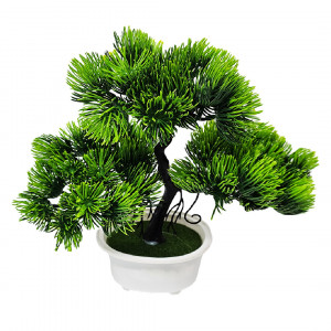 Bonsai decorativ artificial, colorat, in ghiveci miniatural, Pin Desire, Verde, Inaltime 25 cm3